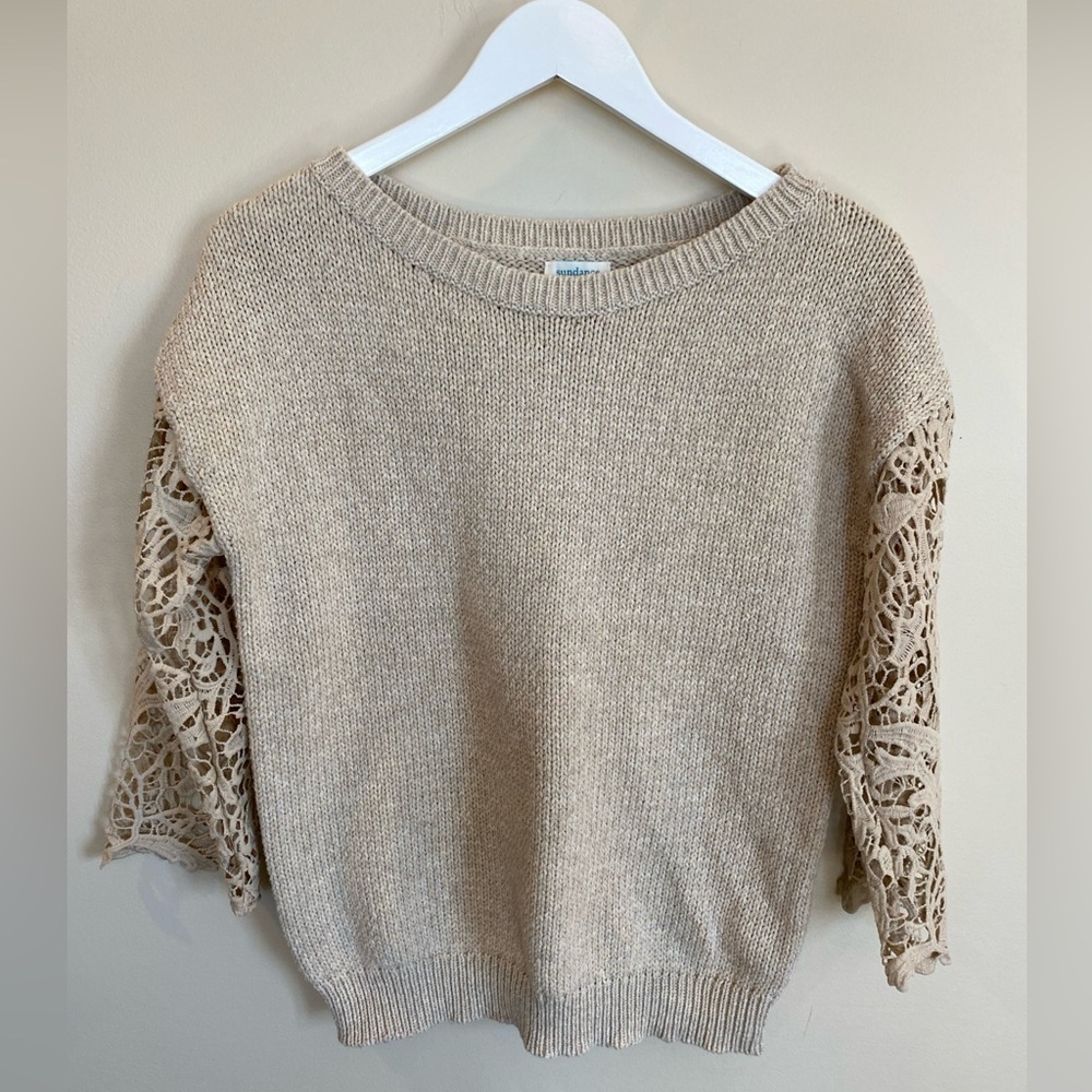 Sundance Beige Sweater with Lace Sleeves